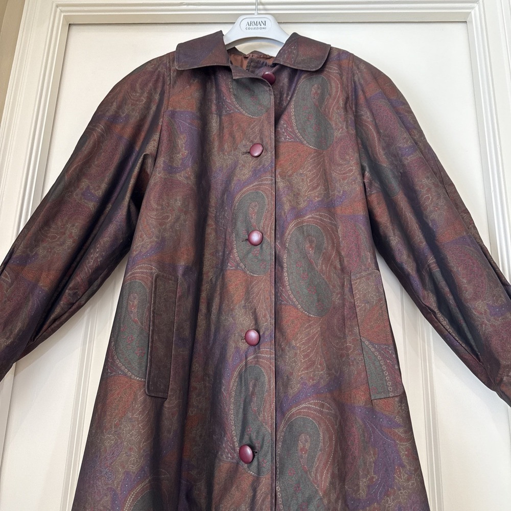 VTG AQUASCUTUM London England Trench‎ Coat Red Pasley Button Up City Preppy Sz L